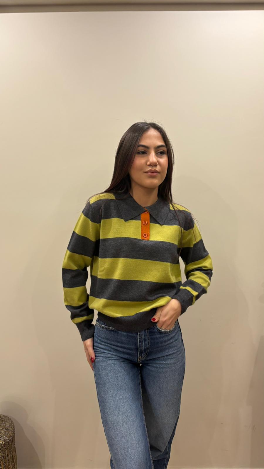 Polo Rigata con Contrasto