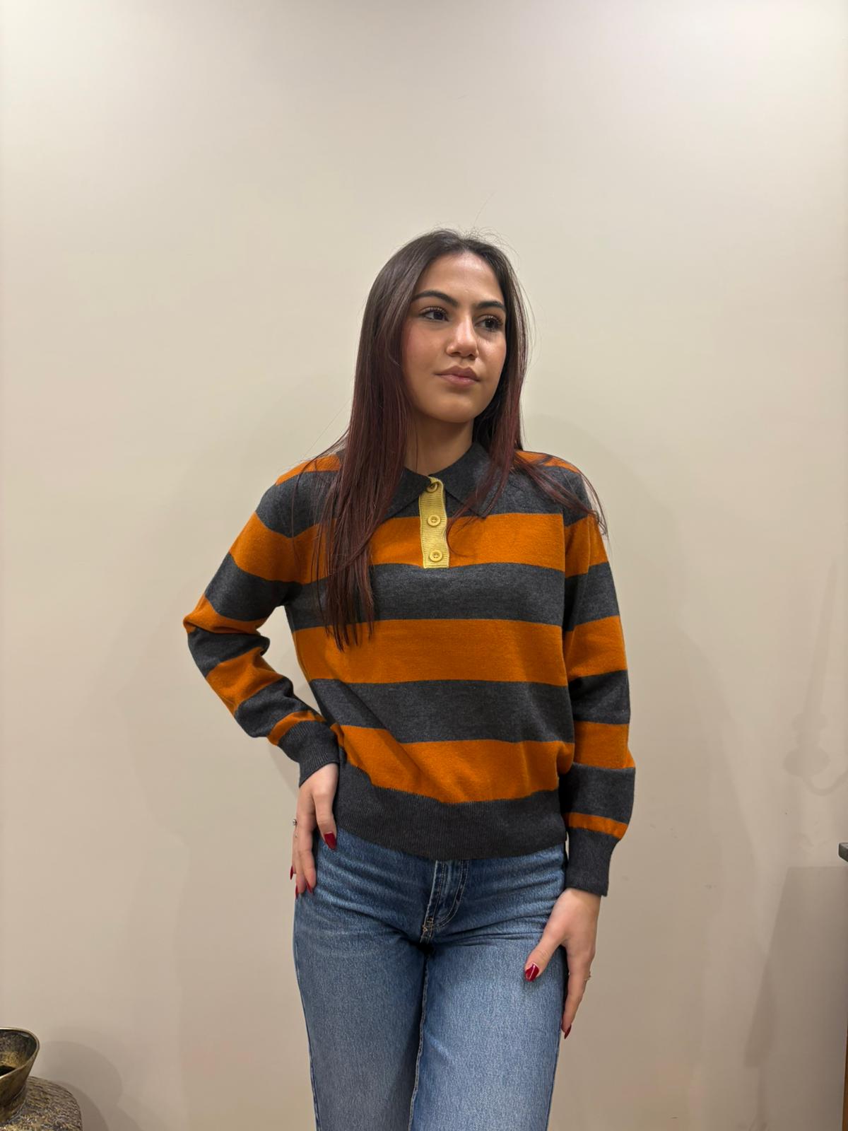 Polo Rigata con Contrasto