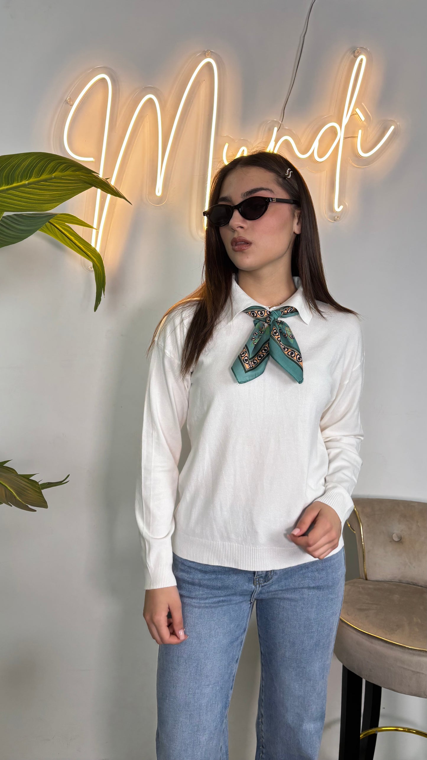 Polo manica lunga con foulard