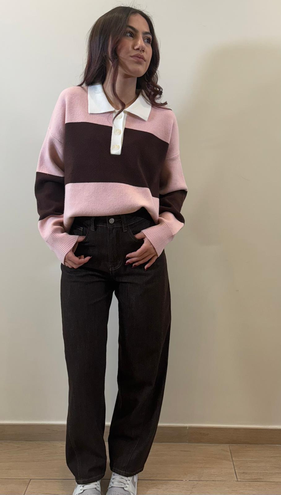 Maglione in lana a righe larghe marroni
