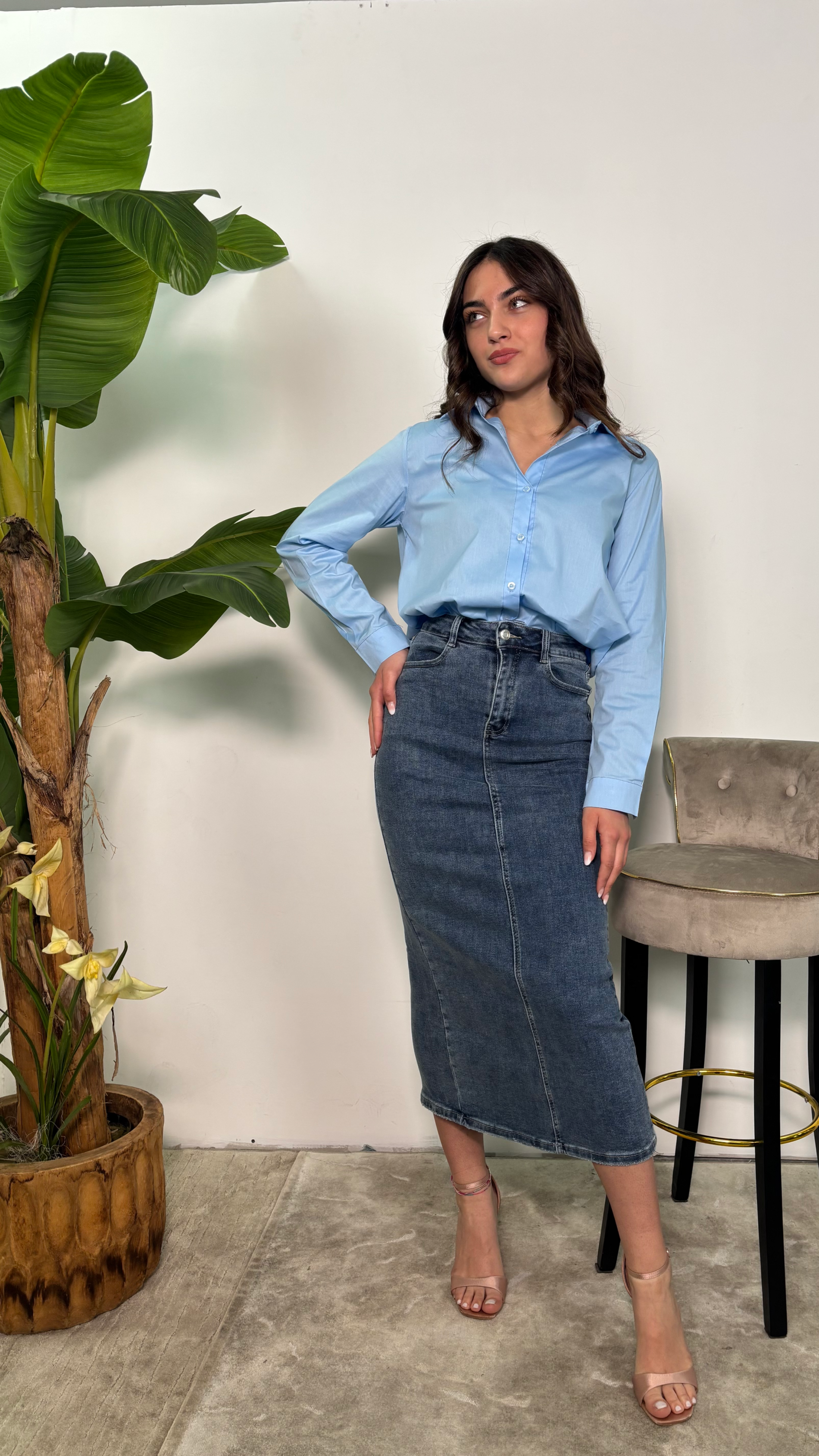 Gonna Vins longuette in denim