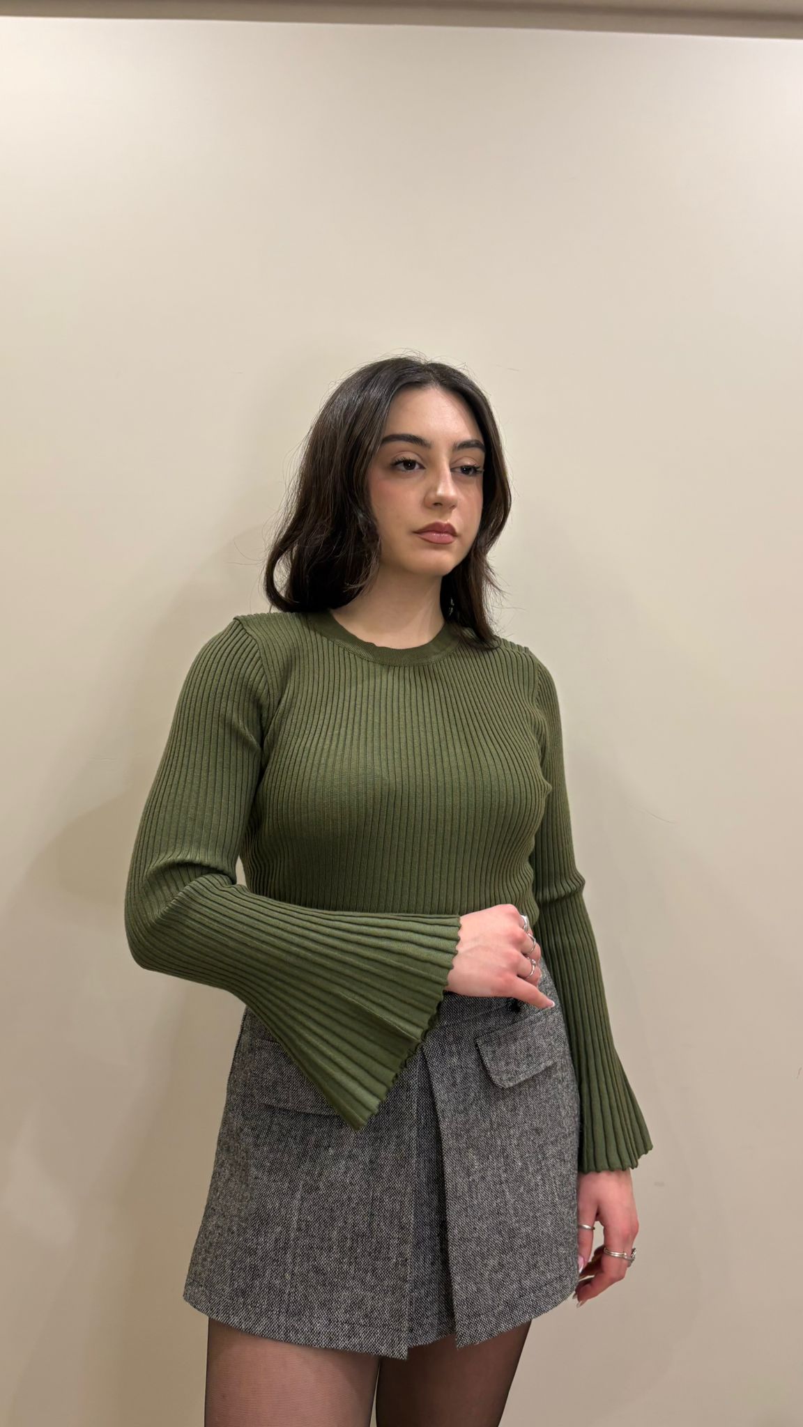 Maglia a costine con Manica a Pipistrello