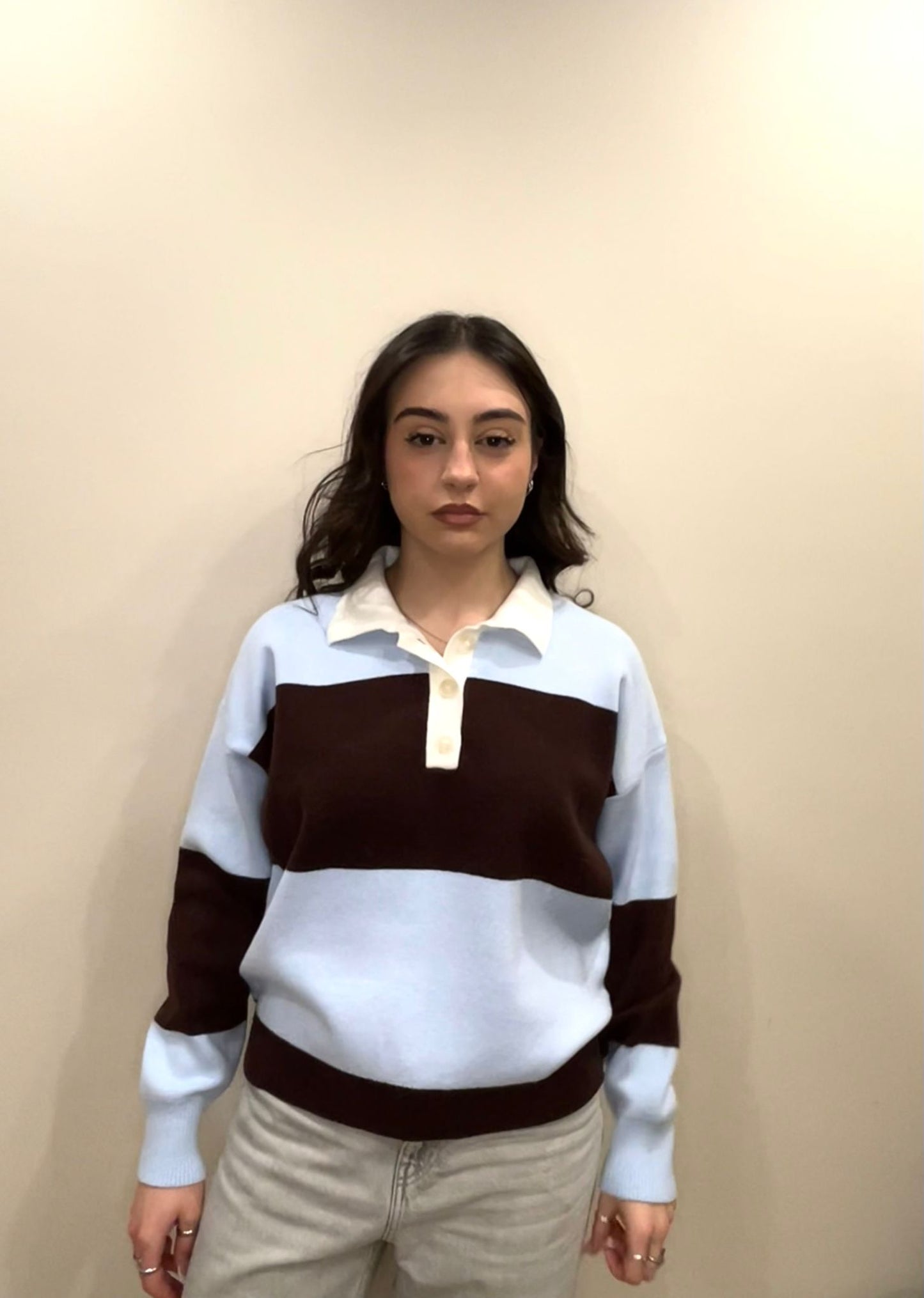 Maglione in lana a righe larghe marroni