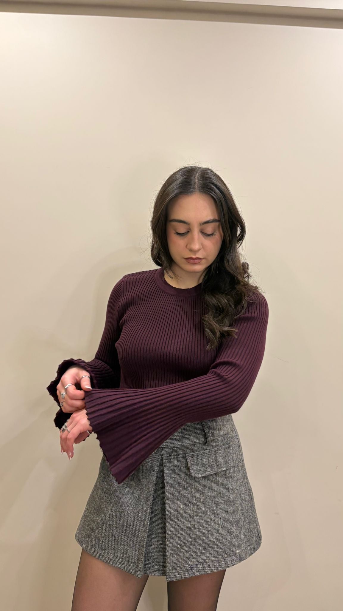 Maglia a costine con Manica a Pipistrello