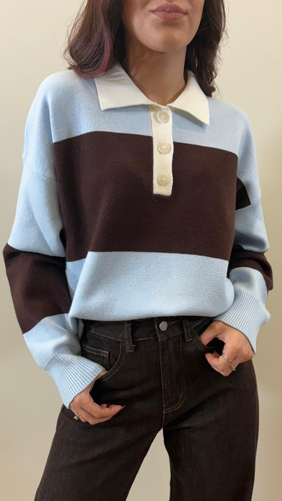 Maglione in lana a righe larghe marroni