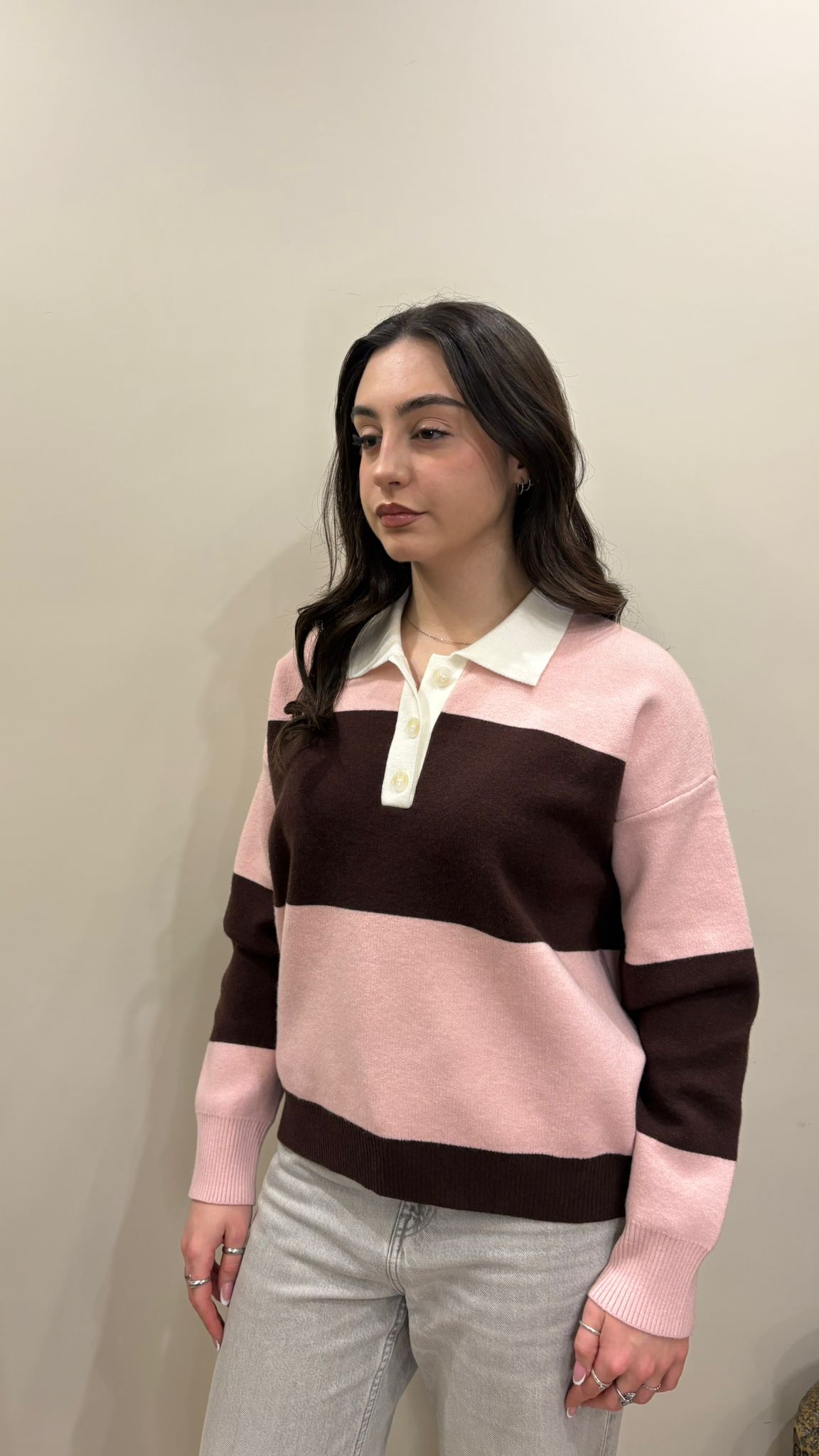Maglione in lana a righe larghe marroni