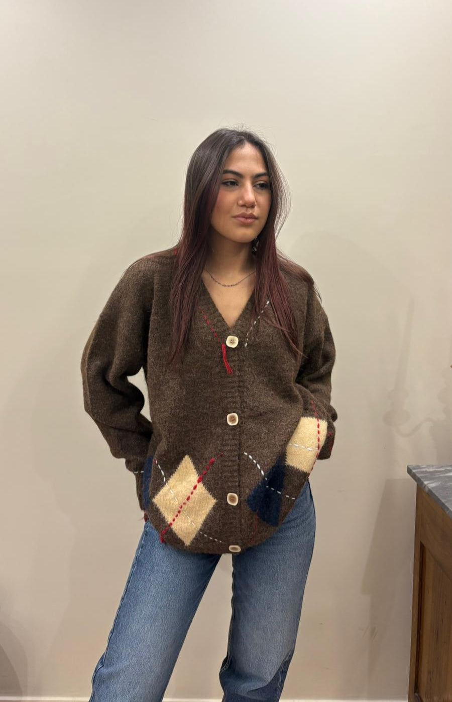 Cardigan Over con Rombi e Rotture