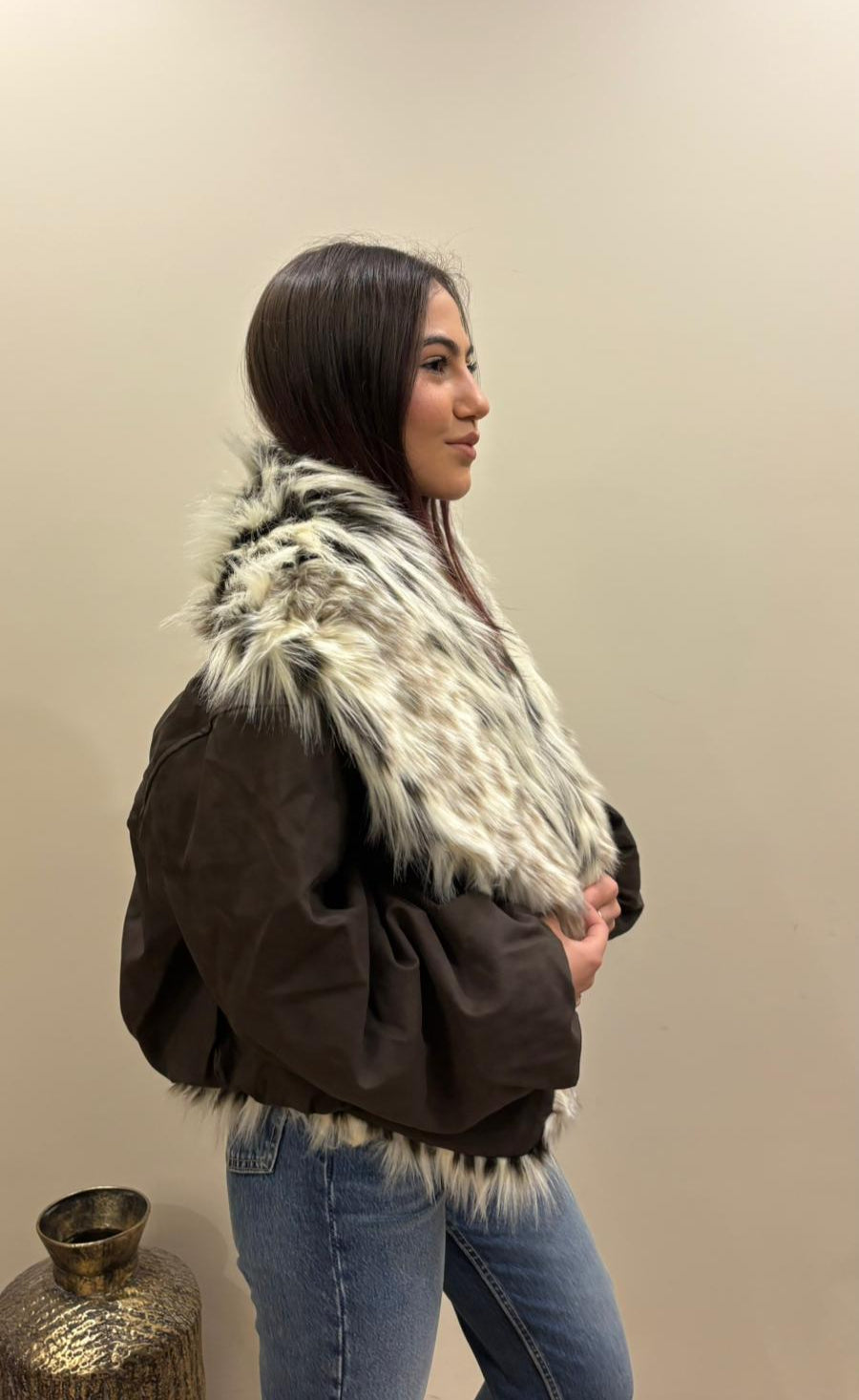 Bomber con Eco-Pelliccia A Pelo Lungo