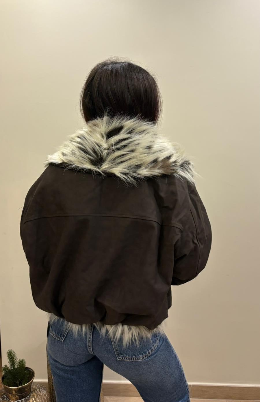Bomber con Eco-Pelliccia A Pelo Lungo