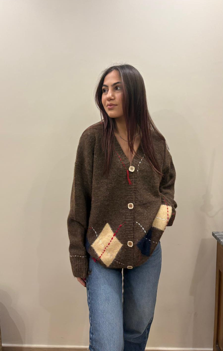 Cardigan Over con Rombi e Rotture