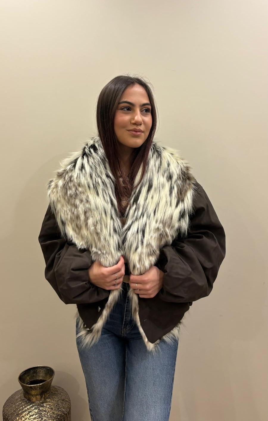 Bomber con Eco-Pelliccia A Pelo Lungo